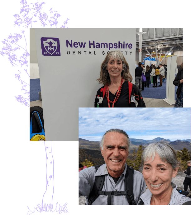 Collage featuring Doctor Berkal hiking and at event for New Hampshire Dental Society